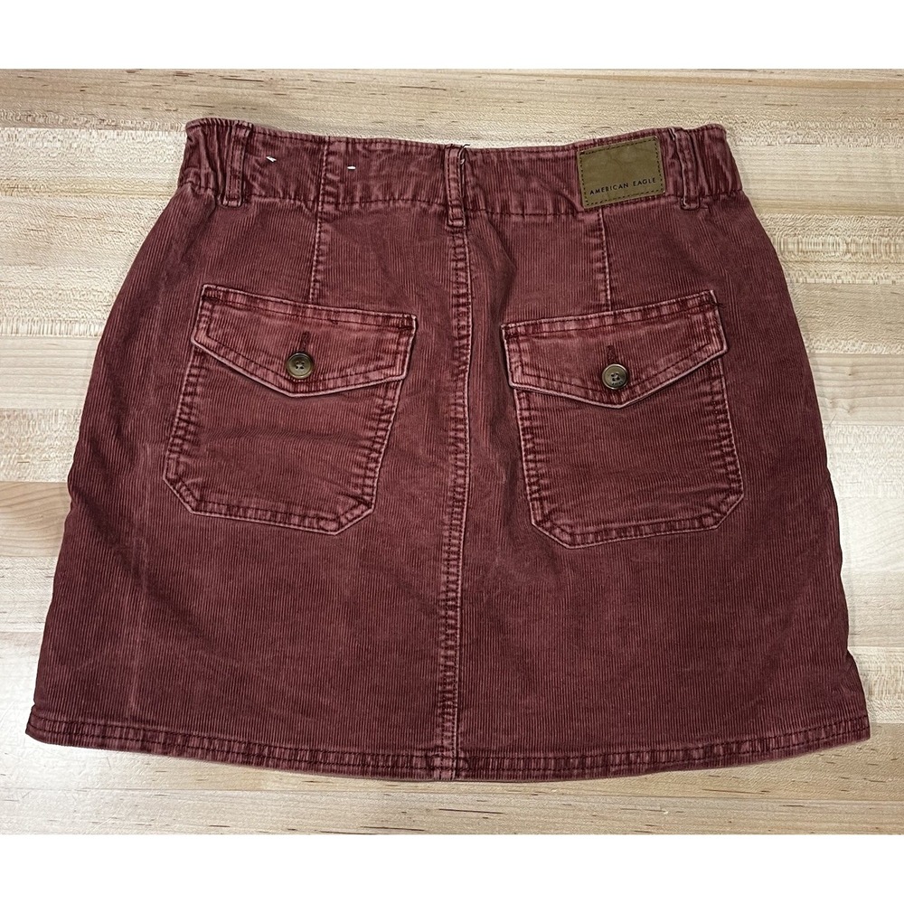 American Eagle Skirt Size 4 Hi-Rise A-Line Super Stretch Burgundy Corduroy